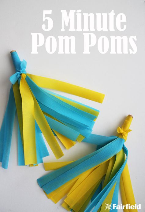 5 Minute Pom Pom Craft with Oly*Fun | Pom Poms Diy, Cheerleading Pom Poms, World Craft, Cheer Pom Poms, Spirit Day, Diy Pom Poms, Pom Pom Girl, Diy Pom Pom, Paper Pom Poms