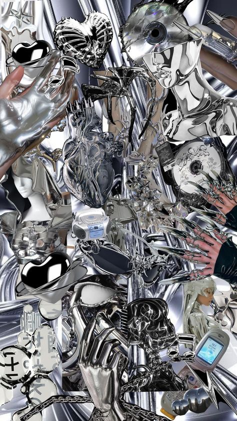 💿⛓️⚓🔩🧷🔗🪨🖇️ #futuristic #cybercore #future #metal #metallic #silver #future #surrealism #artificialintelligence Chrome Core Aesthetic, Silver Metal Aesthetic, Silver Core, Silver Aesthetic, Silver Chrome Aesthetic Wallpaper, 70s Punk Aesthetic, Silver Robot Aesthetic, Chrome Aesthetic, Chrome Futuristic Aesthetic