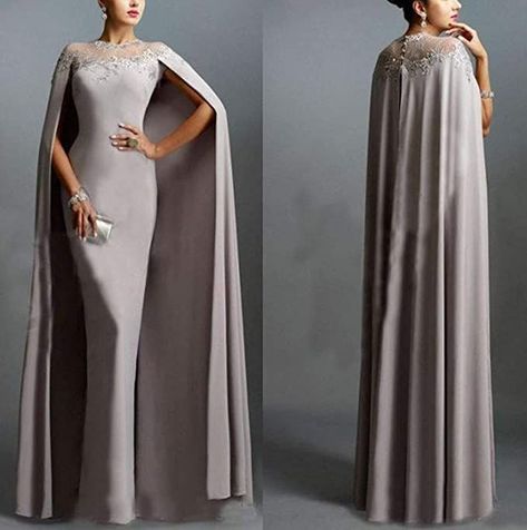 Cape Dress Long, Brides Mother Dress, Cape Dresses, Mermaid Formal Gowns, Gown With Cape, Mermaid Bride, Prom Evening Dresses, Dress With Cape, Cape Gown