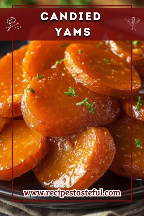 These delightful candied yams are a perfect blend of sweetness and warmth, making them a comforting side dish for holiday meals and family gatherings. With a buttery glaze and warm spices, they’re sure to be a hit! Homemade Yams Recipes, Candied Yams In Oven, Recipe For Candied Yams, Bruces Yams Recipe, Glazed Yams, Candied Sweet Potato Recipes, Candied Yams Recipe, Candied Yams, Yams Recipe