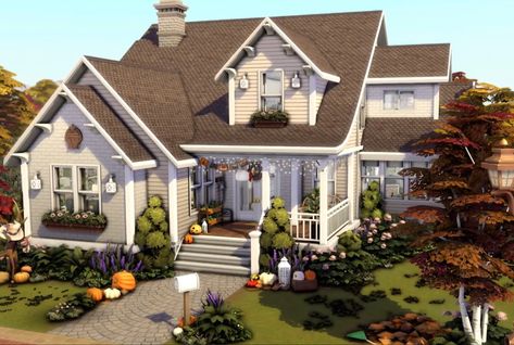 Suburban Home Sims 4, Sims Suburban Home, Sims 4 Autumn House, Suburban House Sims 4, American Suburban House, Sims 4 Suburban House, Cute Sims 4 Houses, American Craftsman House, Sims 4 Family House