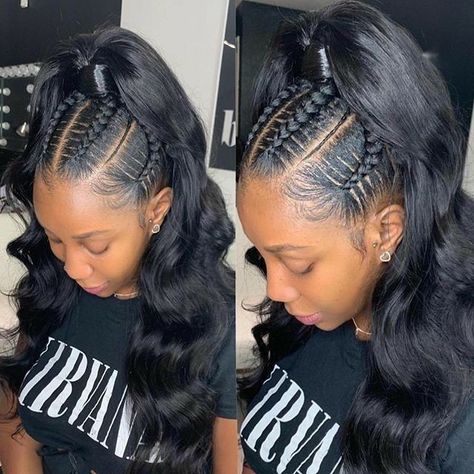 Best Hairstyles With Virgin Brazilian Hair,brazilian hair Braided Half Up Half Down Hair, Pretty Ponytails, Weave Ponytail Hairstyles, Pony Tails, Black Ponytail Hairstyles, Weave Styles, Easy Hairstyles For Medium Hair, Braided Hairstyle, Hairstyle Inspo