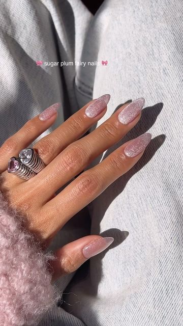 Melanie Graves on Instagram: "Sugar plum sparkles in the sun ✨💕 — #winternails #sugarplumfairy #velvetnails" Pink Sparkle Nails, Nye Look, Classic French Tip, Nye Nails, Plum Nails, Sugar Nails, Velvet Nails, Plain Nails, Nail Shimmer