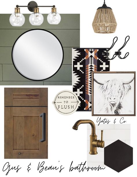 Pendleton Bathroom, Farmhouse Bathroom Mood Board, Western Farmhouse Bathroom, Western Bathroom, Bathroom Remodel Ideas, Design Page, Farmhouse Master, Beautiful Farmhouse, Boys Bathroom