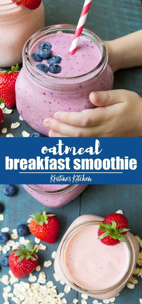 Easy Oatmeal Breakfast, Easy Breakfast For Kids, Berry Smoothies, Easy Breakfast Smoothies, Healthy Oatmeal Breakfast, Smoothie Recipes For Kids, Breakfast Shakes, Snack Smoothie, Berry Smoothie Recipe