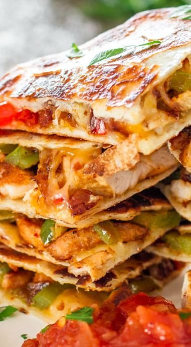 Chicken Fajita Quesadillas – sauteed onions, red and green peppers, perfectly seasoned chicken breast, melted cheese, between two tortillas.  Simply yummy. Mexican, Southwestern food. Fajita Tortilla Recipe, Griddle Quesadilla Recipes, Chicken Fajitas Tortilla, Fajitas Chicken Quesadillas, Blackstone Chicken Fajita Quesadillas, Rotisserie Chicken Quesadilla Recipe, Hamilton Beach Quesadilla Maker Recipes, Rotisserie Chicken Quesadillas Easy, Chicken Quesadillas With Rotisserie