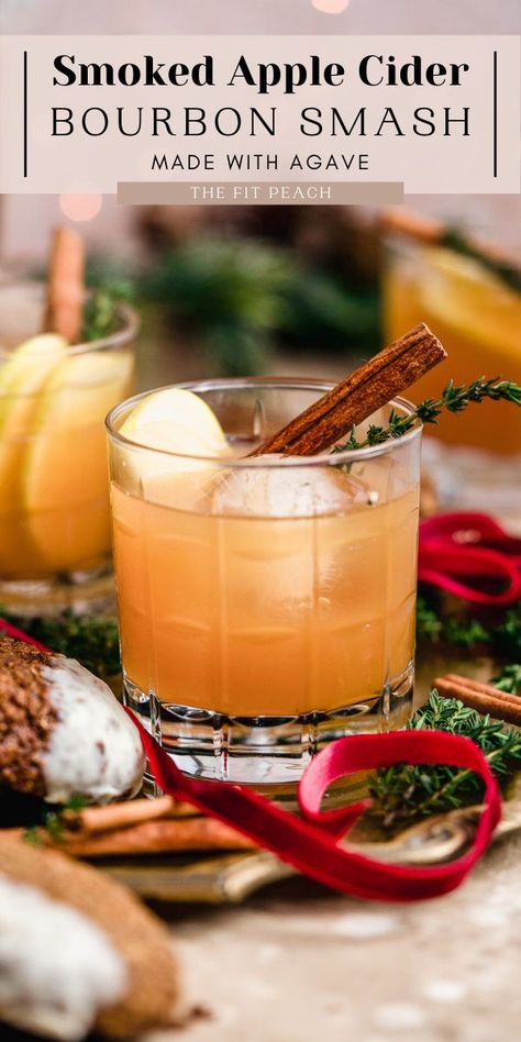 Bourbon Smash Cocktail, Apple Cider Bourbon, Bourbon Cider, Smoked Whiskey, Bourbon Apple Cider, Thanksgiving Cocktail Recipes, Bourbon Caramel, Cider Cocktail, Smoked Cocktails