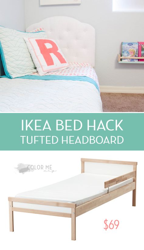 SNIGLAR IKEA toddler bed hack DIY headboard Budget Toddler Bed, Ikea Släkt Bed Kids, Ikea Sniglar Hack Bed, Sniglar Hack Bed, Sniglar Bed Hack, Ikea Toddler Bed Hack, Ikea Sniglar Bed, Ikea Sniglar Hack, Släkt Bed Ikea