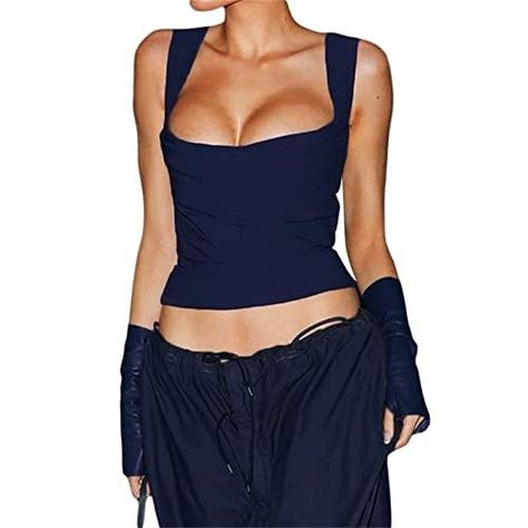 Crop Top Camisole, Streetwear Cargo Pants, Blue Cargo Pants, Backless Tank Top, Slim Fit Crop Top, Cropped Camisole, Backless Crop Top, Tank Top Straps, Summer Crop Tops