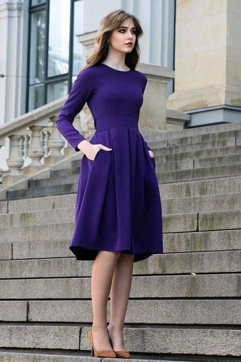 757f843a169cc678064d9530d12a1881desc52792132ri Long Sleeves Homecoming Dress, Long Sleeve Homecoming Dresses, Long Sleeve Boho Dress, Dress With Pleats, Purple Outfits, Minimalist Dresses, Dresses Cocktail, Oversized Dress, Dress Cocktail