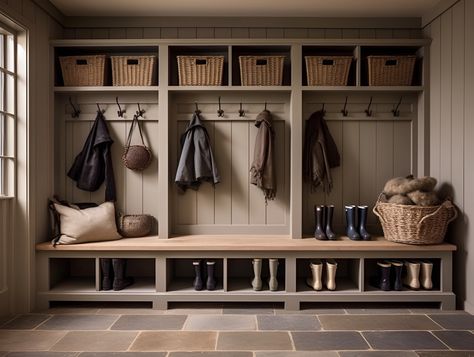 Boot Room at our clients Cotswold Country Home ⁠
⁠
Homes in the country have additional requirements.  Due to the nature of country living, boot rooms are a necessity for many homeowners.  They serve as a practical space for storing outdoor wear, muddy boots and coats.  They provide a convenient transition from outdoors to indoors.  ⁠
⁠
#bootroom #traditionalhome #wellnessandwellbeing #cotswoldinteriordesign #countrylifestyle⁠ Country Boot Room Ideas, Entrance Boot Room, Rustic Boot Room, English Cottage Boot Room, Farmhouse Boot Room, L Shaped Boot Room, Country Boot Room, Narrow Boot Room, Bootroom Design