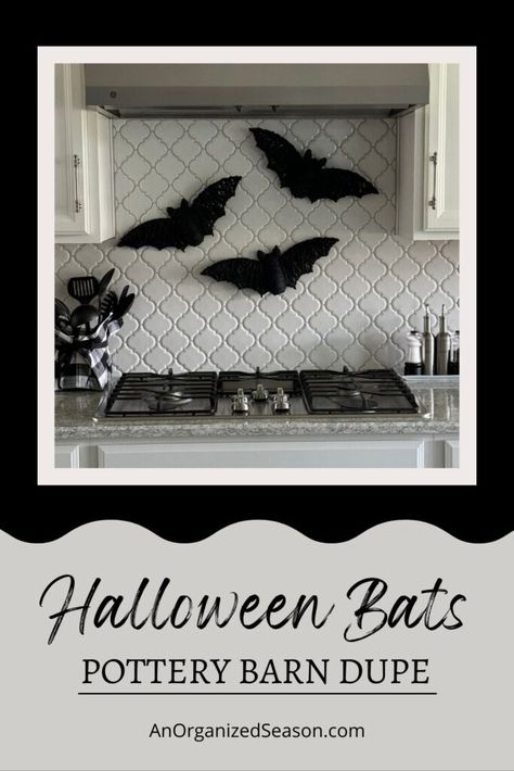 Transform Halloween decor with a DIY bat that combines the affordability of Dollar Tree supplies with the elegant charm of Pottery Barn. Halloween Bats Diy, Halloween Candles Diy, Pottery Barn Diy, Pottery Barn Halloween, Seashell Wall Decor, Bat Decorations, Dollar Tree Halloween, Dollar Store Halloween, Bank Check