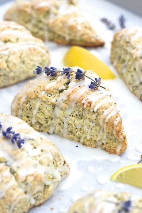 Spring Baking Recipes, Lemon Poppy Seed Scones, Lemon Sweets, Lavender Scones, Blackberry Lavender, Lavender Recipes, Spring Baking, Lemon Dessert, Lavender Haze