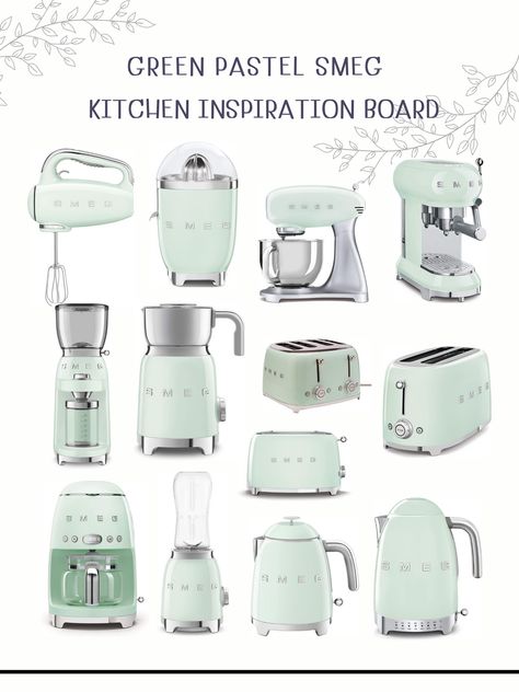 Smeg Green, Smeg Collection, Green Smeg, Smeg Kitchen Appliances, Smeg Kitchen, Kitchen Decor Collections, Smeg Appliances, Appliances Design, House Essentials