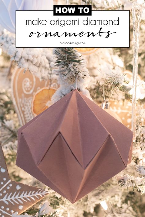 Aesthetic Origami, Origami Xmas, Craft Ideas For Beginners, Diamond Ornaments, Origami Christmas Ornament, Diy Christmas Ball, Diamond Christmas, Origami Diamond, Easy Ornaments