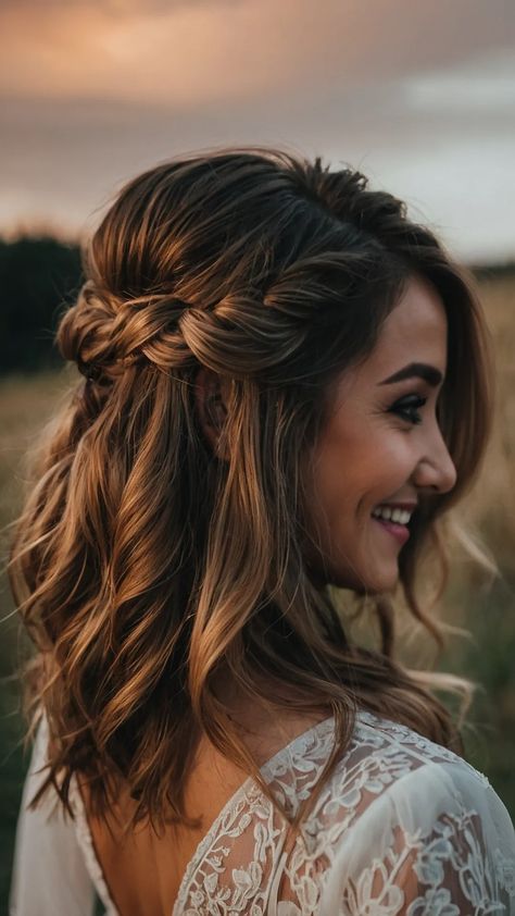 Ultimate Bridesmaid Hair Inspirations: From Updos to Braids - Inspire Inlet Doll Hairstyle, To Braids, Bridesmaid Hair Inspo, Braid Videos, Half Updo Hairstyles, Wedding Hair Half, Wedding Hairstyles Bridesmaid, Bridesmaid Hair Medium Length, Simple Bridesmaid Hair