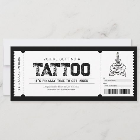 Tattoo Get Inked Gift Ticket Voucher Invitation Tattoo Voucher, Shop Tattoo, Tattoo Vector, Voucher Design, Get A Tattoo, Personal Message, Meaningful Gifts, Sign Poster, Note Pad