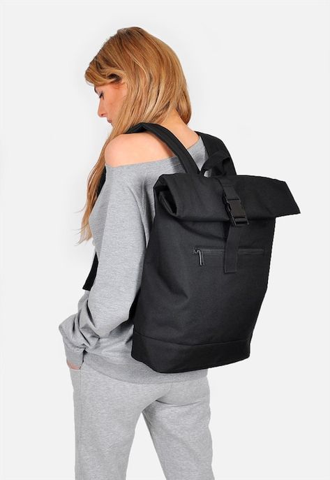 ASOS Marketplace | Buy & sell new, pre-owned & vintage fashion Stylish School Bags, Rolltop Backpack, Top Backpacks, Roll Top, Jean Accessories, Laptop Backpack, Black Nylons, Black Backpack, Guys And Girls