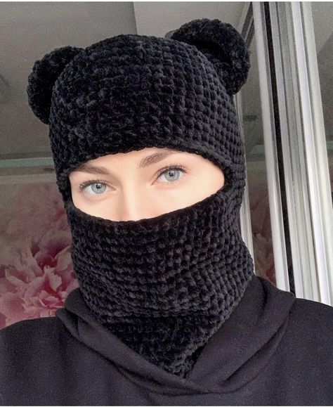 Balaclava With Ears, Black Balaclava, Balaclava Crochet, Knitted Balaclava, Thread Art, Hand Knit Hat, Diy Crochet Projects, Diy Crochet, Crochet Designs