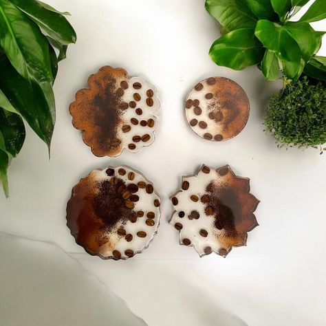 Epoxy Resin Coasters, Agate Coasters, Resin Coasters, Pressed Flower, Coasters Set, Pressed Flowers, Coffee Beans, Epoxy Resin, Coaster Set