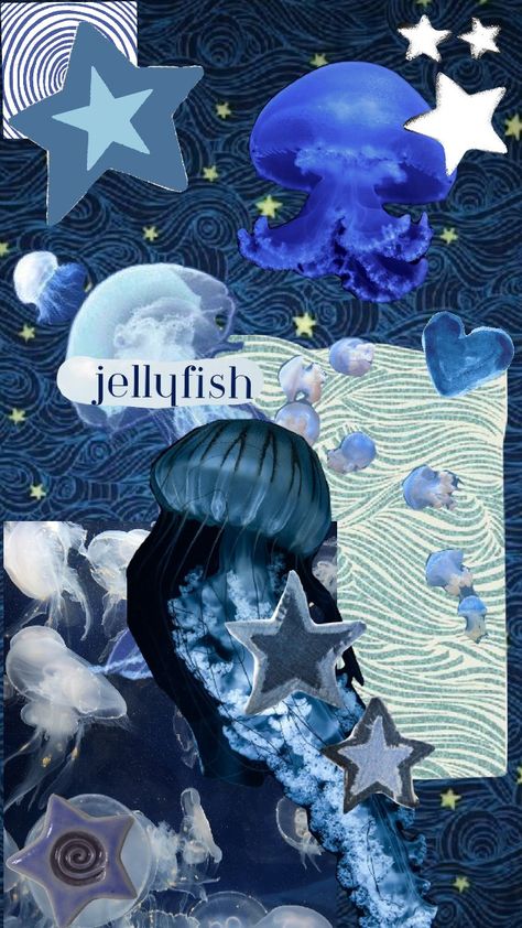 Marin Biology, Jellyfish Collage, Jellyfish Wallpaper Aesthetic, Ocean Aesthetic Blue, Jellyfish Pfp, Summers Aesthetic, Cool Sea Creatures, Artistic Collage, Jellyfish Aesthetic