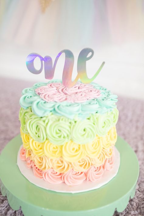 Smash Cake Pastel Color, Smash Cake Pastel Rainbow, Pastel One Year Old Birthday, Sweet One Smash Cake Girl, Sweet One First Birthday Smash Cake, Rainbow Theme Birthday Cake, Pastel First Birthday Cake, Pastel Color Birthday Cake, Rainbow Smash Cake 1st Birthdays