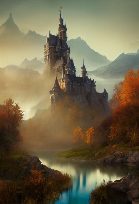 Fantasy castle by JuliaDArte Fantasy Fort, Elven Castle, Fantasy Landscape Art, Beautiful Palace, Dragon Castle, Enchanted Castle, Castle Painting, Goku Wallpaper, Castle Aesthetic