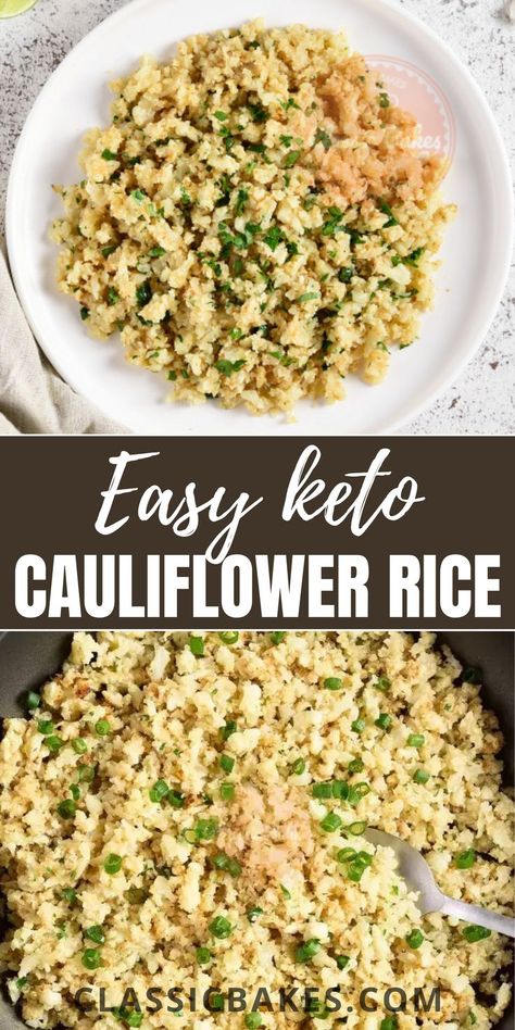 This Keto Cauliflower Rice, we sautéed onions and garlic until fragrant, then added the cauliflower rice and cooked it until it was tender and light brown. We finished the cauliflower rice with a sprinkling of freshly chopped parsley, cilantro, and fresh lime juice. You no longer have to search for cauliflower rice keto recipes; you can make this lime herb cauliflower rice and serve it with roasted low-carb vegetables or protein. Keto Cauliflower Rice Recipes Easy, Cauliflower Rice Recipes Easy, Keto Cauliflower Rice Recipes, Keto Cauliflower Rice, Cauliflower Rice Recipe, Sautéed Onions, Cauliflower Rice Recipes, Rice Side Dishes, Easy Rice Recipes