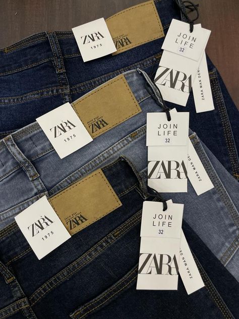 Denim Jeans Ideas, Hang Tag Design, Denim Wear, Man Den, Tag Design, Zara Man, Printing Labels, Hang Tags, Denim Jeans