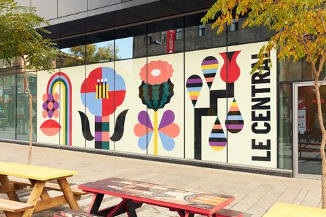 Summer Mural | Le Séisme Summer Mural, Experiential Graphic Design, Storefront Signage, Innovation And Technology, Window Mural, Graphic Arts Illustration, Wall Murals Painted, Giant Flowers, Nature Kids