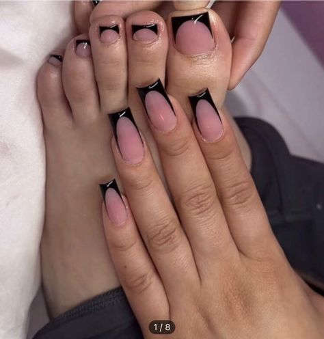 Black French Nails, Acrylic Toes, Black Acrylic Nails, Nail Art Set, Long Acrylic, Manicure Kit, Nail Forms, Girls Nails, Foot Care