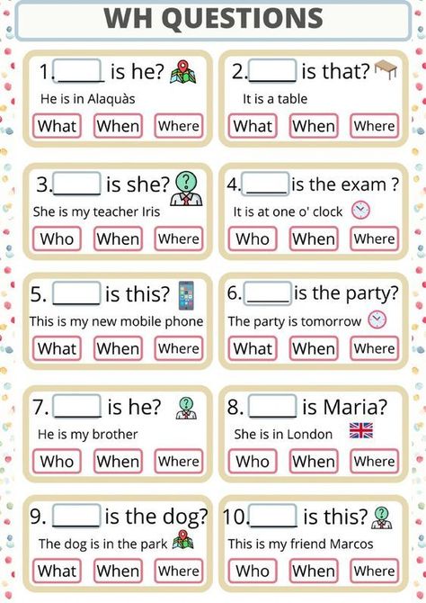 Question Worksheet For Grade 1, Where Questions Worksheet, How Questions Worksheet, 5w1h Worksheet, Wh Worksheets Wh Questions, What Where When Why Wh Questions, Who Questions Worksheet, W H Questions, English Exercises For Kids