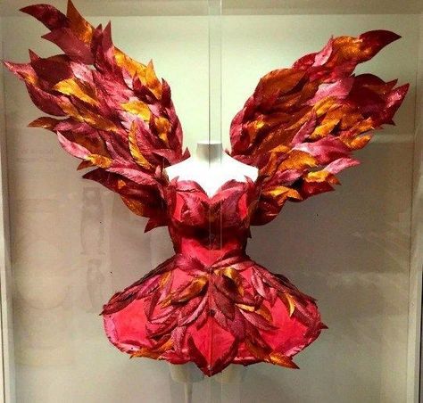 Firebird Costume, Phoenix Costume, Fire Costume, The Firebird, Fire Fairy, Recycled Dress, Bird Costume, Paper Dress, Fire Bird