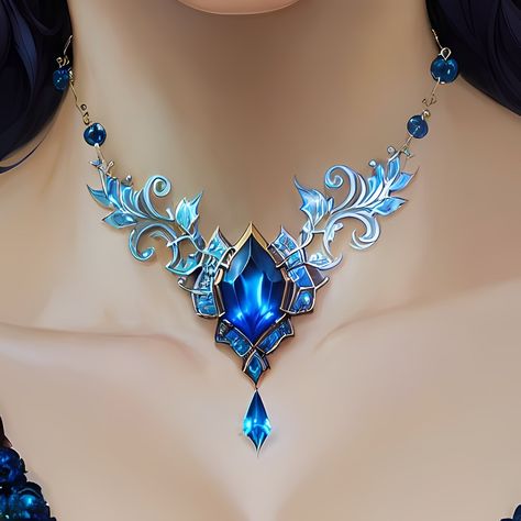 Necklaces Fantasy Jewelry, Magical Necklace Art, Ice Necklace Fantasy Art, Magical Necklace Fantasy Art, Magic Necklace Art, Royal Dresses Queens Fantasy Blue, Fantasy Jewelry Concept Art, Fantasy Jewelry Art, Magic Necklace Fantasy Art