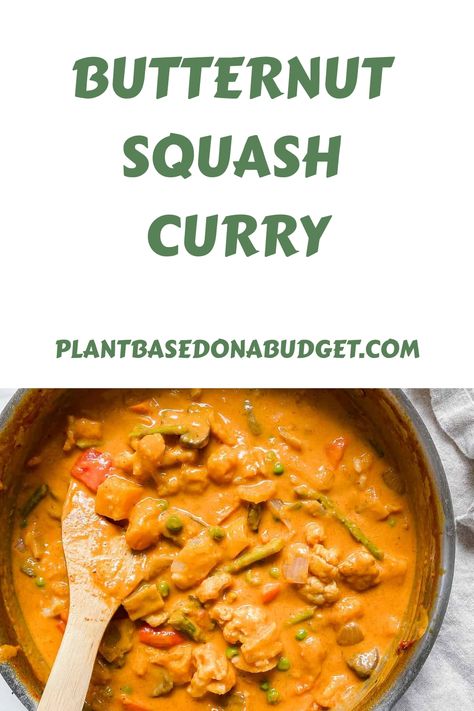 Get ready to snuggle up to this delicious Butternut Squash Curry. It’s incredibly delicious, flavorful, and so easy to make! Butternut Squash Recipes Vegan, Thai Squash Curry, Chickpea And Butternut Curry, Indian Butternut Squash Curry Recipes, Butternut Squash Chickpea Curry, Butternut Squash Thai Curry, Vegan Butternut Squash Recipes, Butternut Squash Vegan, Healthy Curry