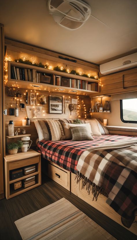 21 Brilliant RV Decorating Ideas That Will Transform Your Mobile Home 🚐✨ Rv Theme Ideas, Diy Rv Decor Ideas, Rv Bookshelf, Bedrooms With Bookshelves, Camper Traveling, Rv Aesthetic, Rv Decorating Ideas, Rv Living Room, Comfortable Outdoor Chairs