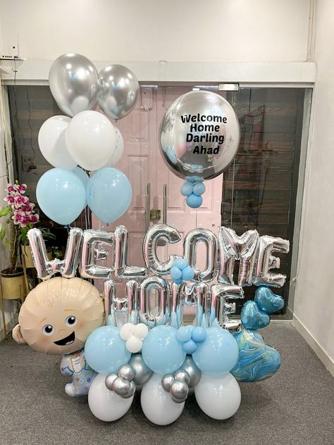 Newborn Balloons Decoration, Welcome Baby Boy Balloons, Baby Boy Decorations Welcome, Baby Homecoming Decorations, Welcome Home Baby From Hospital, Welcome Home Decorations Ideas Party, Baby Boy Welcome Decoration At Home, Welcome Baby Decoration Ideas At Home, Welcome Home Baby Ideas