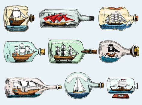 Boat In A Bottle, Ocean Art Projects, Beach Huts Art, Bottle Vector, Ship In Bottle, Ship In A Bottle, Bottle Drawing, Bottle Tattoo, Wonder Woman Logo