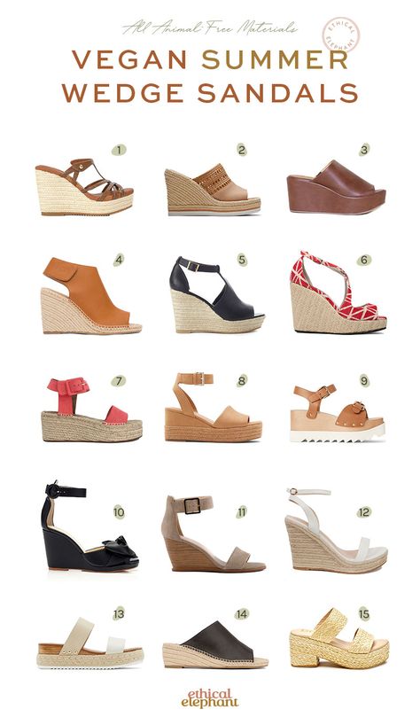 Stylish Summer Vegan Wedge Sandals (2021) ~ ethical elephant Vegan Cowboy Boots, Vegan Shoes Women, Vegan Sandals, Vegan Purses, Vegan Sneakers, Vegan Boots, Vegan Clothing, Vegan Leather Jacket, Vegan Gifts