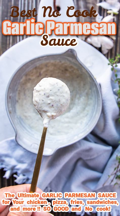 This is our favorite Garlic Parmesan Sauce. We use it endlessly and always have some in the fridge. And when you try it, I assure you it will be your favorite too! Creamy and flavorful garlic parmesan sauce recipe that you can toss on chicken wings or pizza, or use it as a dip. No cooking needed, just a bowl and a spoon! Creamy Garlic Parmesan Wings Sauce, Creamy Garlic Parmesan Chicken Wings, Garlic Parmesan Wings Sauce, Dipping Sauce For Wings, Garlic Parmesan Dip, Garlic Parmesan Sauce Recipe, Garlic Parm Wings, Parmesan Garlic Sauce, Sour Cream Dipping Sauce