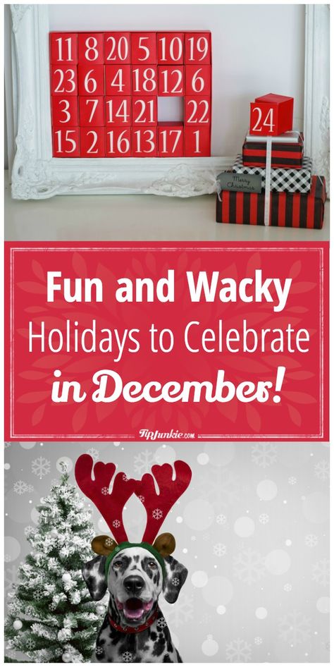 fun and wacky holidays to celebrate in December Holidays In December, December Printable, Silly Holidays, Monthly Celebration, Calendar Activities, Wacky Holidays, 8 December, December Calendar, December Holidays