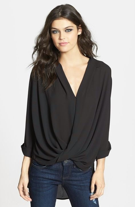 Large Bust Fashion Tips: Draped Tops for Summer Surplice Top, Draped Top, Blouse Nordstrom, Surplice Neckline, Looks Black, Chiffon Blouse, Looks Style, Large Bust, Blouse Black