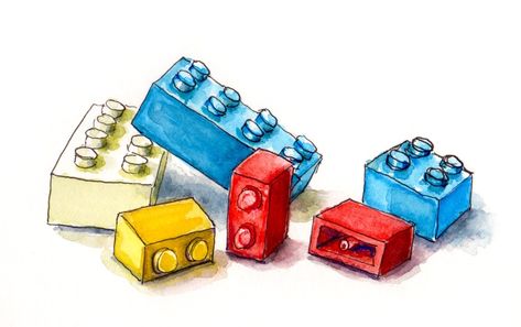 Lego day Watercolor Lego Bricks, Lego Watercolors, Lego Drawing Illustration, Lego Illustrations Drawing, Lego Sketch Drawing, Lego Painting Ideas, Lego Brick Drawing, Lego Drawing Ideas, Lego Drawing Easy