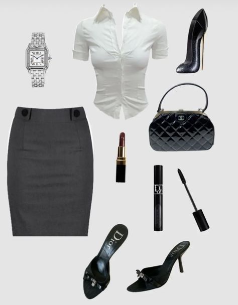 Pastel Corporate Outfit, Gray Skirt Outfit Work, Pencil Skirt Outfits Aesthetic, Y2k Office Siren, Office Siren Outfits Aesthetic, 2000s Office Fashion, Accountant Outfit Women, Lawyer Aesthetic Female Outfit, Siren Office Outfit