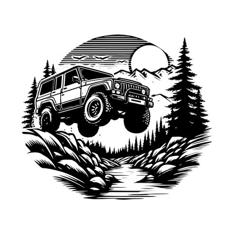 Off Road Tattoo, Off Road Tshirt Design, Car Guy Shirt Ideas, Offroad Suv, Automotive Tshirt Design, Classic Car Tshirt Design, Sketch Tattoo, Car Tattoos, Sketch Tattoo Design