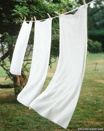 Airing Out  Hanging your pillows and comforters out on a clothesline several times per year can keep them smelling fresh and minimize the need for laundering. Clothesline Diy, Brighten Whites, Martha Stewart Home, Wash Pillows, Living Vintage, Friday Favorites, Laundry Hacks, White Towels, Clothes Line