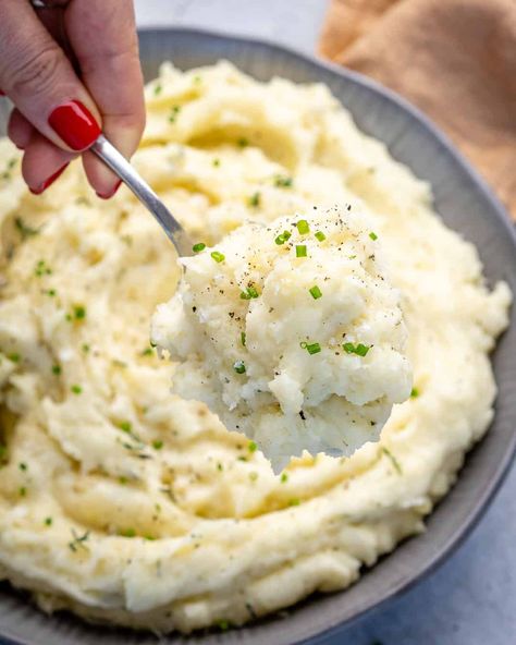 Creamy and Healthy Mashed Potatoes Recipe | Healthy Fitness Meals Healthier Mashed Potatoes, Low Sodium Mashed Potatoes, Low Sodium Mashed Potatoes Recipe, Mashed Potatoes Recipe With Milk, Breakfast Plating, Mashed Potatoes Healthy, Mashed Potatoes From Scratch, Healthy Mashed Potatoes, Potatoe Recipes