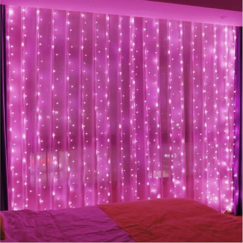Fairy Lights Color Changing, Pink Fairy Lights Bedroom, Fairy Lights Wall, Pink Fairy Lights, Curtain Fairy Lights, 22 Nails, Windows Curtains, Pink Led Lights, Copper Wire String Lights