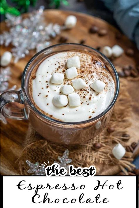 Espresso Hot Chocolate is your regular hot chocolate with a shot of espresso coffee. Make this comforting drink this winter for some holiday cheer and a caffeine boost. Coffee And Hot Chocolate Bar, Wrapper Recipes, Pumpkin Spice Mocha, Kashmiri Recipes, Nutella Coffee, Missi Roti, Cajun Potatoes, Mexican Mocha, Rajma Masala