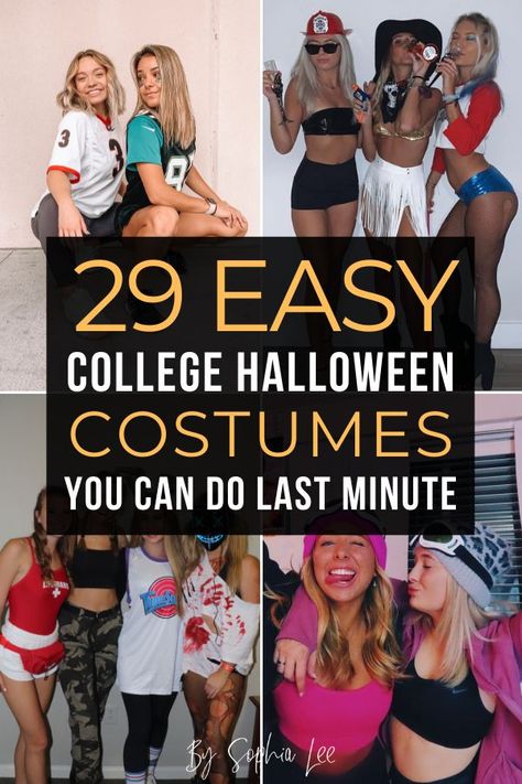 obsessed with these last minute college halloween costumes! they are honestly so easy to recreate and put together quickly!! saving this High School Halloween Costumes, Creative College Halloween Costumes, Quick N Easy Halloween Costumes, Solo Halloween Costumes, Last Minute Diy Costumes, Easy Halloween Outfit, School Halloween Costumes, Easy Last Minute Costumes, Last Minute Kostüm